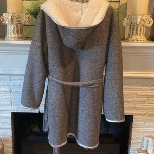 Anthropologie Pure + Good Sherpa Gray Cozy Hooded Reversible Jacket Robe M/L